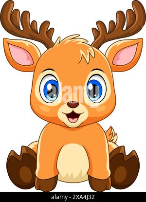 Dessin animé bébé cerf mignon assis isolé sur fond blanc Illustration de Vecteur