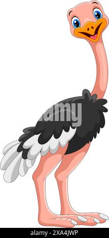 Dessin animé mignon d'autruche isolé sur fond blanc Illustration de Vecteur