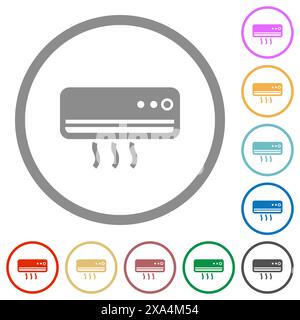 Icônes de couleur plate du climatiseur dans les contours ronds sur fond blanc Illustration de Vecteur