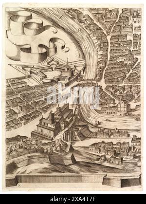 Plan de la ville de Rome. Castel Sant'Angelo par Antonio Tempesta en 1645 Banque D'Images