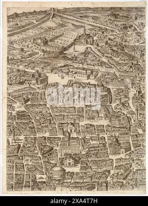 Plan de la ville de Rome. La Santa Maria Maggiore, le Panthéon et la colonne de Trajan par Antonio Tempesta en 1645 Banque D'Images