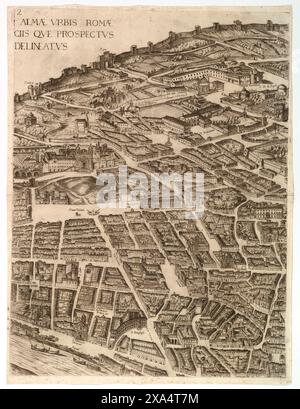 Plan de la ville de Rome - Trinità dei Monti, Palazzo Borghese et les Thermes de Dioclétien par Antonio Tempesta en 1645 Banque D'Images