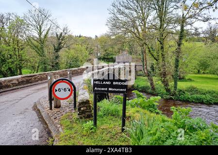 Le pont médiéval à Hellandbridge qui passe au-dessus de la rivière Camel près de Bodmin profond dans la campagne de Cornouailles Angleterre Banque D'Images