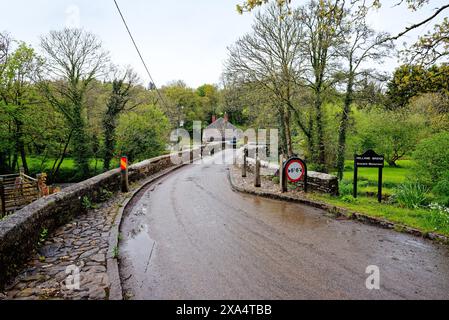 Le pont médiéval à Hellandbridge qui passe au-dessus de la rivière Camel près de Bodmin profond dans la campagne de Cornouailles Angleterre Banque D'Images