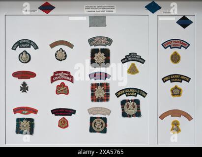 Détail des médailles de la seconde Guerre mondiale et des insignes de l'unité canadienne du jour J. Banque D'Images