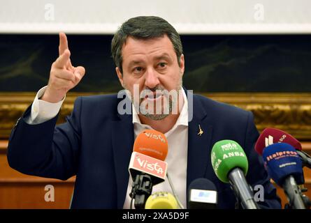 Italie, Rome, 04 juin 2024 : Conférence de presse de la Ligue (Lega) sur les amendements en vue de la conversion du décret Save Home, en photo Matteo Salvini photo © Fabio Cimaglia/Sintesi/Alamy Live News Banque D'Images