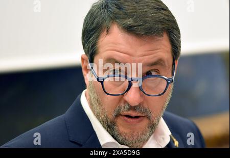 Italie, Rome, 04 juin 2024 : Conférence de presse de la Ligue (Lega) sur les amendements en vue de la conversion du décret Save Home, en photo Matteo Salvini photo © Fabio Cimaglia/Sintesi/Alamy Live News Banque D'Images