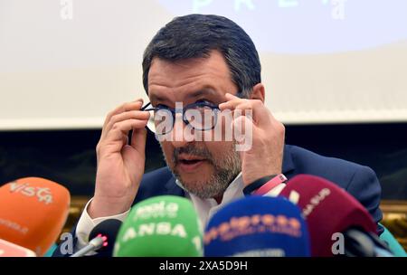 Italie, Rome, 04 juin 2024 : Conférence de presse de la Ligue (Lega) sur les amendements en vue de la conversion du décret Save Home, en photo Matteo Salvini photo © Fabio Cimaglia/Sintesi/Alamy Live News Banque D'Images