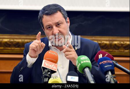 Italie, Rome, 04 juin 2024 : Conférence de presse de la Ligue (Lega) sur les amendements en vue de la conversion du décret Save Home, en photo Matteo Salvini photo © Fabio Cimaglia/Sintesi/Alamy Live News Banque D'Images