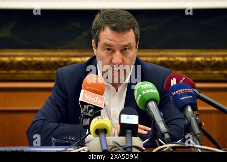 Italie, Rome, 04 juin 2024 : Conférence de presse de la Ligue (Lega) sur les amendements en vue de la conversion du décret Save Home, en photo Matteo Salvini photo © Fabio Cimaglia/Sintesi/Alamy Live News Banque D'Images