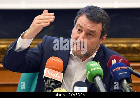 Italie, Rome, 04 juin 2024 : Conférence de presse de la Ligue (Lega) sur les amendements en vue de la conversion du décret Save Home, en photo Matteo Salvini photo © Fabio Cimaglia/Sintesi/Alamy Live News Banque D'Images