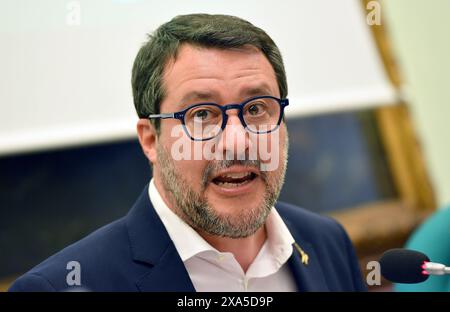 Italie, Rome, 04 juin 2024 : Conférence de presse de la Ligue (Lega) sur les amendements en vue de la conversion du décret Save Home, en photo Matteo Salvini photo © Fabio Cimaglia/Sintesi/Alamy Live News Banque D'Images