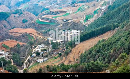 Vue aérienne de Damakan dans le district de Dongchuan, ville de Kunming, Yunnan, Chine Banque D'Images