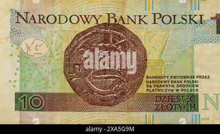 Argent sous forme de Pologne dix zloty émis par Narodowy Bank Polski à la monnaie nationale vue arrière Banque D'Images