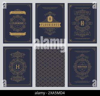 Les modèles de cartes de voeux d'ornement vintage fleurissent les cadres ornées et l'illustration vectorielle de fond de modèle pour les invitations de mariage, carte de voeux Illustration de Vecteur