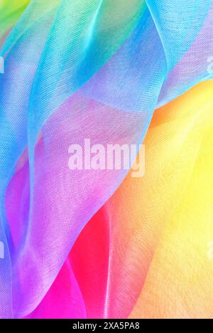 gros plan du fond de texture de tissu d'organza multicolore Banque D'Images