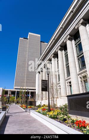 Le bâtiment de l'administration de l'Église, qui fait partie du siège mondial de l'Église de Jésus-Christ des Saints des derniers jours à Salt Lake City, Utah. Banque D'Images