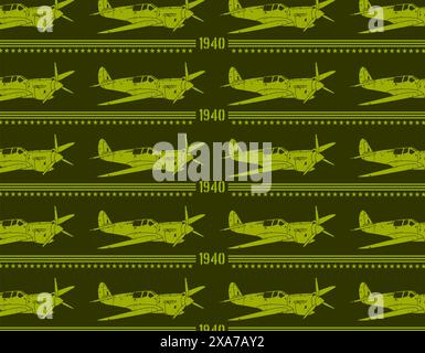 Vintage Gren Airplane Set collage avec 1940 légende, barrages de l'armée de l'air, étoiles et couleur militaire verte à l'arrière-plan Illustration de Vecteur