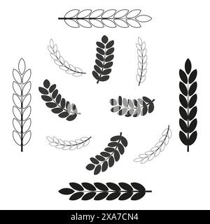 Motif d'épis de blé. Noir et blanc. Eléments botaniques vectoriels. Symbole agricole. Illustration de Vecteur