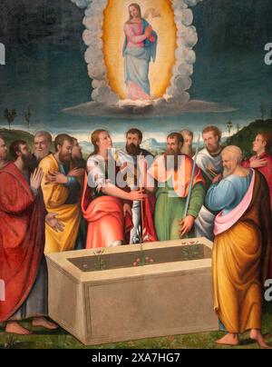 PÉROUSE, ITALIE - 18 MAI 2024 : la peinture de l'Assomption dans l'église Basilica di San Pietro par Orazio Alfani (1510 - 1583). Banque D'Images