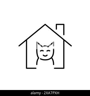 Chat heureux à la maison. Adopter des animaux de compagnie à l'abri. Icône vectorielle Pixel Perfect Illustration de Vecteur