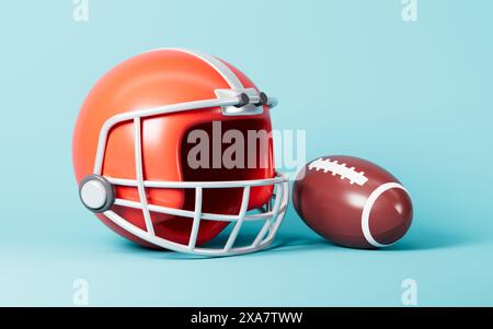 Dessin animé rugby football et casque de protection, rendu 3D. illustration 3d. Banque D'Images