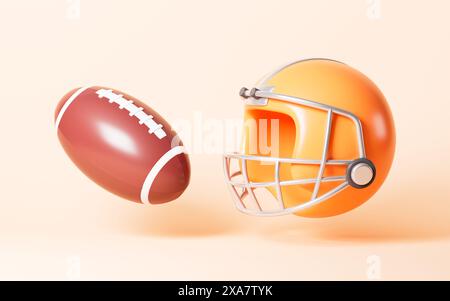 Dessin animé rugby football et casque de protection, rendu 3D. illustration 3d. Banque D'Images