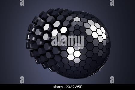 Sphère abstraite hexagonale, rendu 3D. illustration 3d. Banque D'Images