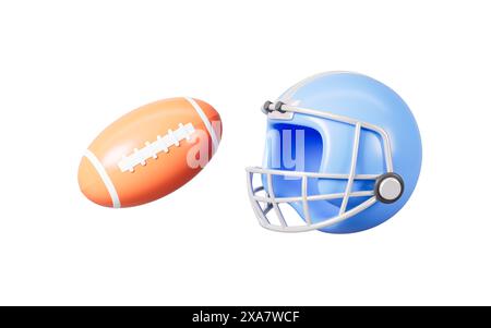 Dessin animé rugby football et casque de protection, rendu 3D. illustration 3d. Banque D'Images