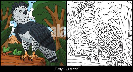 Illustration de la page de coloration Harpy Eagle Bird Illustration de Vecteur