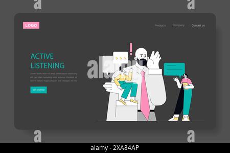 Concept de compétences générales. Personnages engagés dans une communication efficace mettant en valeur des compétences d'écoute active sur une interface de site Web. Illustration vectorielle. Illustration de Vecteur