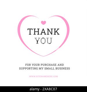 Merci pour l'achat de soutien aux affaires coeur rose médias sociaux poteau modèle de conception illustration vectorielle. Message Web d'accueil client de Thanksgiving c Illustration de Vecteur