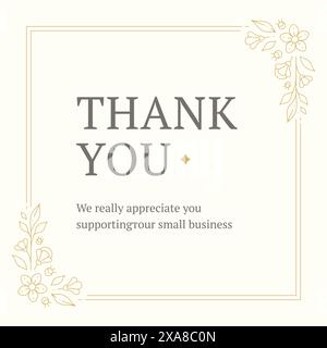 Merci carte vintage support d'affaires message de voeux floral ligne de cadre de conception de modèle illustration vectorielle. Remerciement du client commercial Illustration de Vecteur