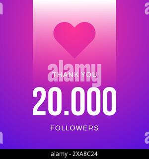 Merci 20k abonnés abonnement comme coeur social media post design template illustration plate vectorielle. Message de remerciement pour Thanksgiving Illustration de Vecteur