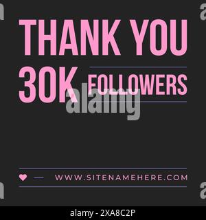 Merci 30k followers cyberspace message de bienvenue médias sociaux post design template illustration plate vectorielle. Thanksgiving communication Internet an Illustration de Vecteur