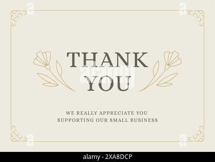 Merci à votre entreprise de soutien de carte vintage bannière romantique fleur courbe modèle de conception de ligne de cadre illustration vectorielle. Message publicitaire de Thanksgiving Illustration de Vecteur