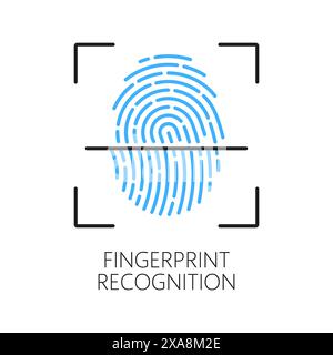 Identification biométrique, reconnaissance d'empreintes digitales ou icône de vérification. Vérification de personne, technologie de sécurité d'accès ou symbole vectoriel de ligne mince de reconnaissance biométrique d'ID avec empreinte digitale Illustration de Vecteur