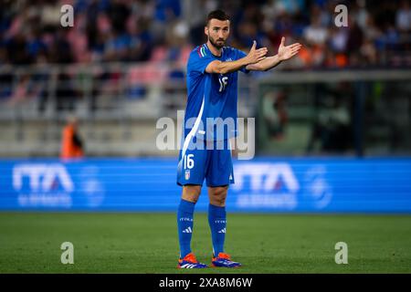 Bologne, Italie. 4 juin 2024. Bryan Cristante, de l'Italie, réagit lors du match amical de football entre l'Italie et la Turquie. Crédit : Nicolò Campo/Alamy Live News Banque D'Images