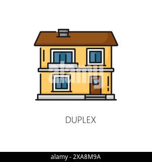 Assurance maison, location d'appartement, icône de couleur de contour d'hypothèque immobilière. Loyer immobilier, assurance habitation ou société de vente vectorielle de contour symbole ou pictogramme avec maison duplex Illustration de Vecteur