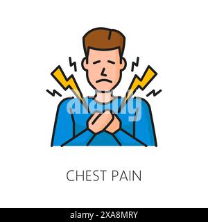 Hématologie, anémie maladie douleur thoracique symptôme de ligne de couleur. Symptôme de médecine hématologique, maladie de cardiologie ou pictogramme vectoriel de ligne mince d'anémie avec l'homme souffrant de douleur Illustration de Vecteur