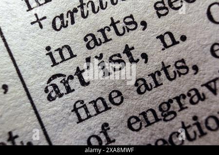 Word Artist sur la page du dictionnaire, macro gros plan Banque D'Images