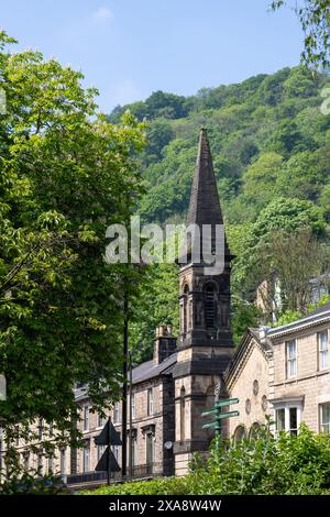 MATLOCK BATH, DERBYSHIRE, ROYAUME-UNI, 18 MAI. Vue de la tour d'une ancienne église méthodiste à Matlock Bath, Derbyshire, le 18 mai 2024 Banque D'Images