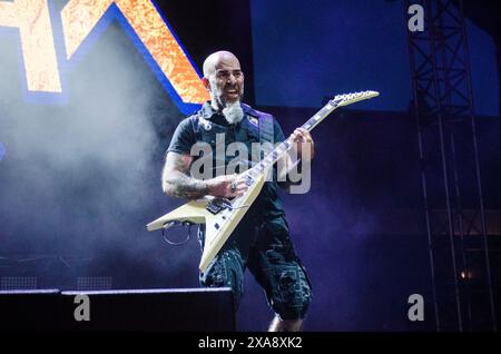 Scott Ian d'Anthrax en concert au Release Athens Festival à Plateia Nerou / Grèce, juin 2019 Banque D'Images