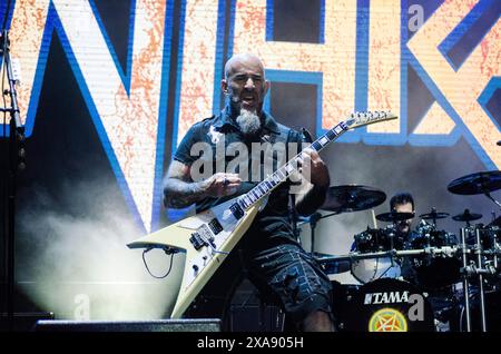 Scott Ian d'Anthrax en concert au Release Athens Festival à Plateia Nerou / Grèce, juin 2019 Banque D'Images