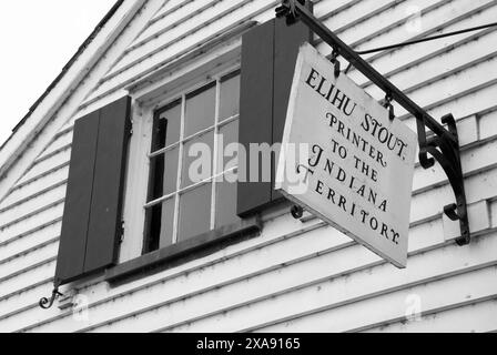 Elihu Stout Print Shop Sign à Vincennes, Indiana, États-Unis. Banque D'Images