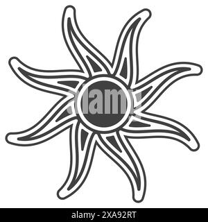 Tribal Flaming Sun illustration élément Design vecteur de ligne isolé sur fond blanc Illustration de Vecteur