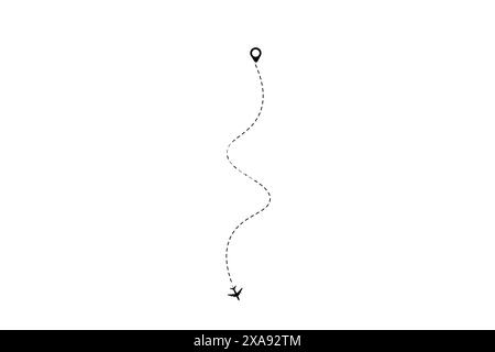 Ensemble de lignes pointillées d'itinéraire d'avion avec icône de position plate conception Illustration de Vecteur