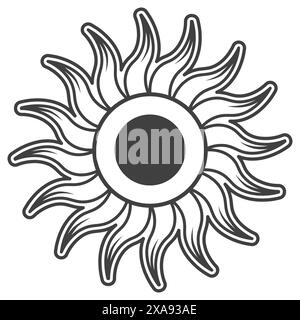 Tribal Flaming Sun illustration élément Design vecteur de ligne isolé sur fond blanc Illustration de Vecteur