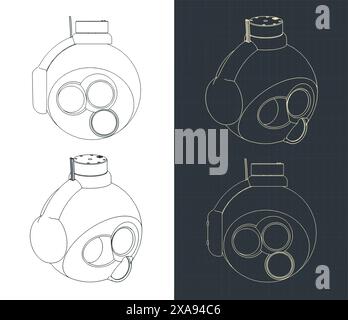 Illustrations vectorielles stylisées des plans de la caméra à cardan à boule fermée Illustration de Vecteur