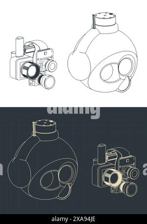 Illustrations vectorielles stylisées de plans isométriques d'une caméra à cardan à boule fermée Illustration de Vecteur
